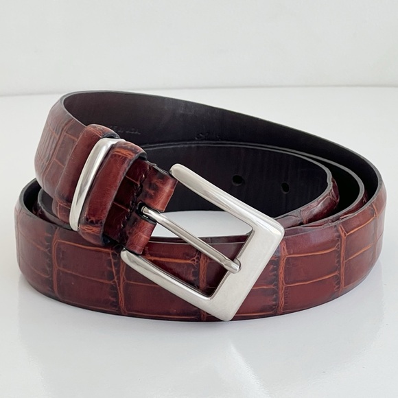 MCM Italy Buckle on Tulliani Brown Alligator Grain Italian Calfskin Belt Size 42